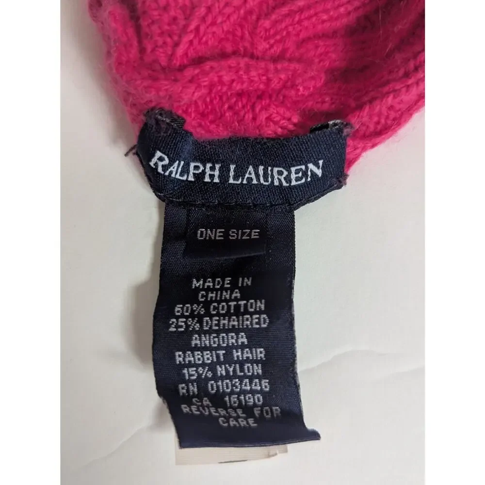 Ralph Lauren Mittens Baby Girl Pink Cable Rabbit Soft